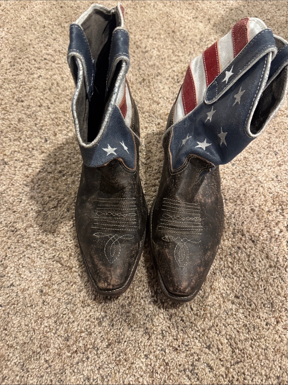 Roper Women's Brown Leather Ankle Boots with American Flag Shaft